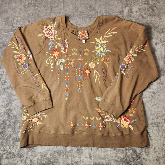 Johnny Was Tops - Johnny Was Dreamer Embroidered Sweatshirt XXL Floral Butterfly Pullover Top
